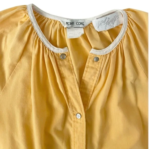 Vintage 1970s Lord & Taylor Yellow Floral Appliqué Housecoat Duster Dress Granny - Picture 4 of 8